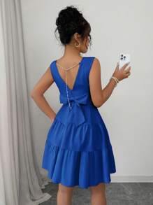 Elenzga 女式纯色后背蝴蝶结装饰无袖迷你连衣裙