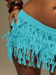 MUSERA Knitted Layered Fray Mini Skirt Summer, Vacation, Festival, Y2k Ibiza Beach Holiday Rave Night Out Winter Date Night Winter Chic Spring Carnival Vacation - Blue - View 5