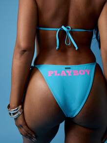 Missguided x Playboy 俏皮兔子标志三角比基尼套装海滩夏季可调节系带巴西式剪裁泳池派对度假泳衣 - 藍色 - 查看 4