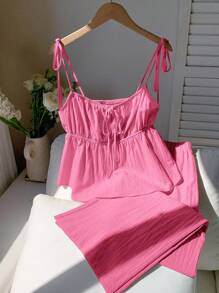 Comfortcana Women Casual Linen Camisole And Pants 2 Pieces Set, Watermelon Pink - Pink - View 4