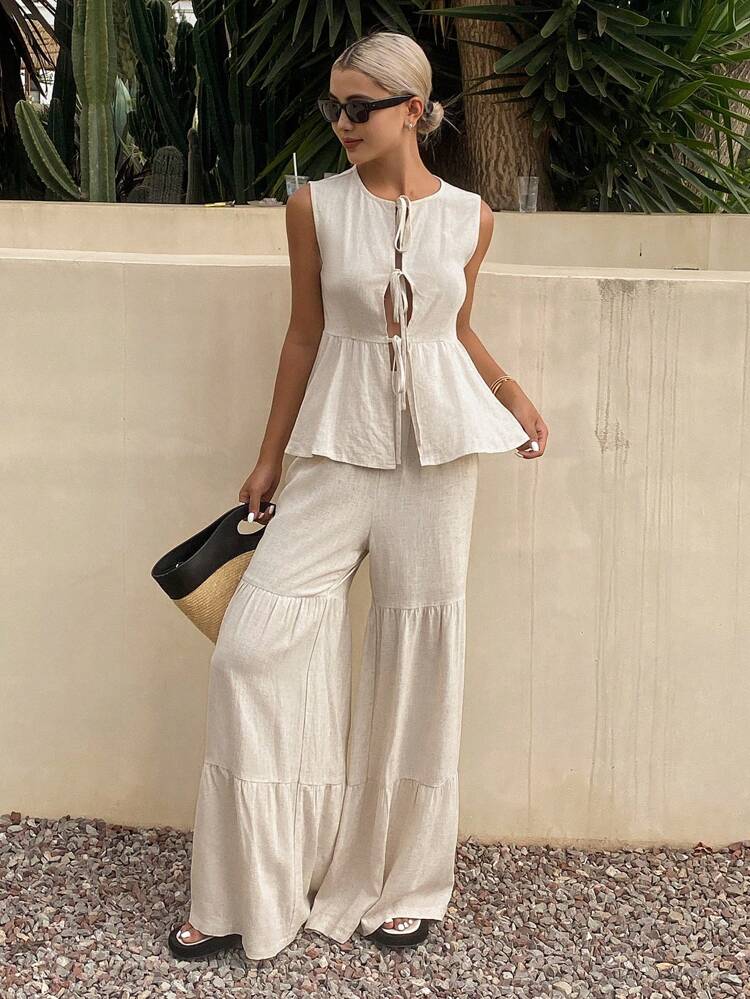 Women Two Pieces Outfits For Daily Wear Linen