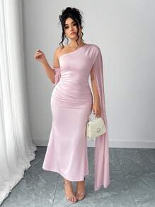 Elenzga Abito da donna in stile moda con inserto in rete, decorato con perle, abito che scolpisce la vita