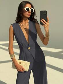 Aloruh Conjunto de 2 peças de colete e calça casual feminino para o verão