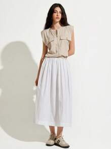 GENKIRA New Casual Round Neck Zipper Stitching Long Dress For Women, Spring/Summer - Khaki - View 5