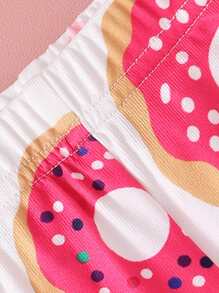 2pcs/Set Girls Casual White Sweet Donut Graphic Print Shorts & Fitted Home Shorts, Summer Outfit - White - View 5