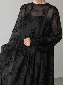 FRIFUL Women's Relaxed Fit Round Neck Midi Dress With Full Floral Print, Comfortable Casual Holiday/Music Festival Outfit Women Casual Dress Women Dresses Birthday Women Plus Black Dress Work Fall Dresses Women Plus Sun Dress Long Sleeve Dress