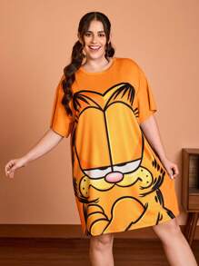 GARFIELD | SHEIN Plus Size Casual Fashionable & Versatile Graphic Stretchy Knit Loose Comfy Women Summer Nightgown, Moo Moo Night Dress