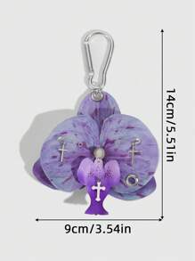 ROMWE Fairycore 1 件时尚紫色兰花钥匙扣配件，适合海滩、婚礼、母亲节、包包饰品 - 彩色 - 查看 3