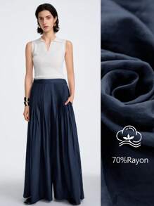 Aalyst 女士时尚阔腿裤，2025年春季新款休闲百褶宽松轻便长裤