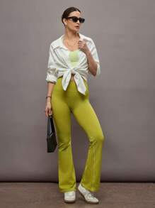 Activina Quần legging tập luyện thường ngày cạp cao màu trơn cho nữ - màu xanh lá - Xem 3