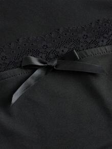 SHEIN Essnce 大码女装春夏时尚休闲优雅舒适日常方领蕾丝小蝴蝶结黑色紧身衣，曲线可爱衣服，外出上衣，欧洲夏季，性感上衣，蕾丝上衣 - 黑色 - 查看 3