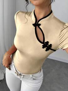 Elenzga Camiseta de cuello alto ajustada con logo de Tencent para mujer, de verano