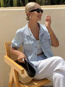 Livesso Women's Casual Denim Puff Sleeve Top For Summer Women Jacket,Fall Women Clothes