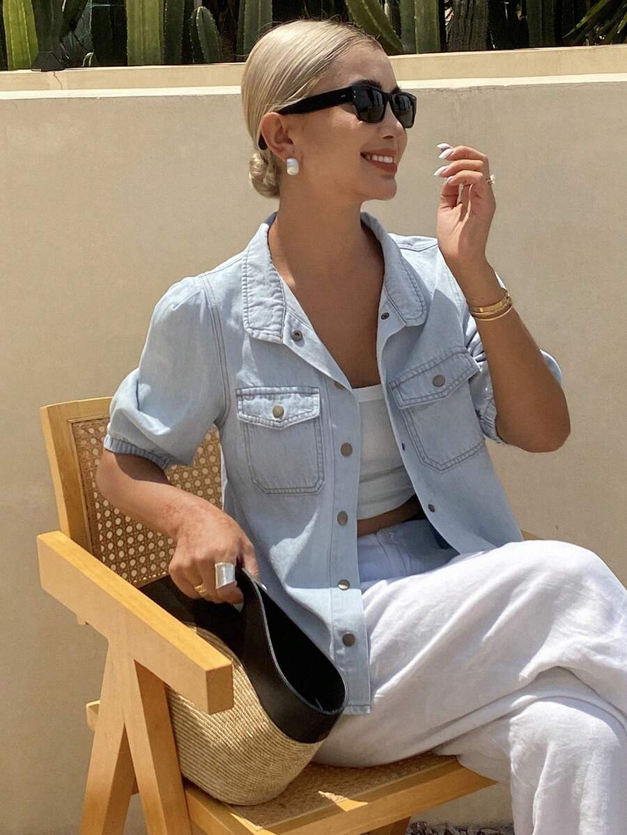 Livesso Women's Casual Denim Puff Sleeve Top For Summer Women Jacket,Fall Women Clothes