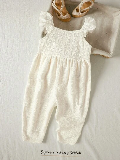 Cozy Pixies 女婴纯色方领荷叶边短袖修身连体裤，百搭舒适