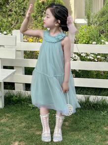 DAZY Robe sans manches à col rond en maille pour jeunes filles, vacances d'été - Vert - Voir 5