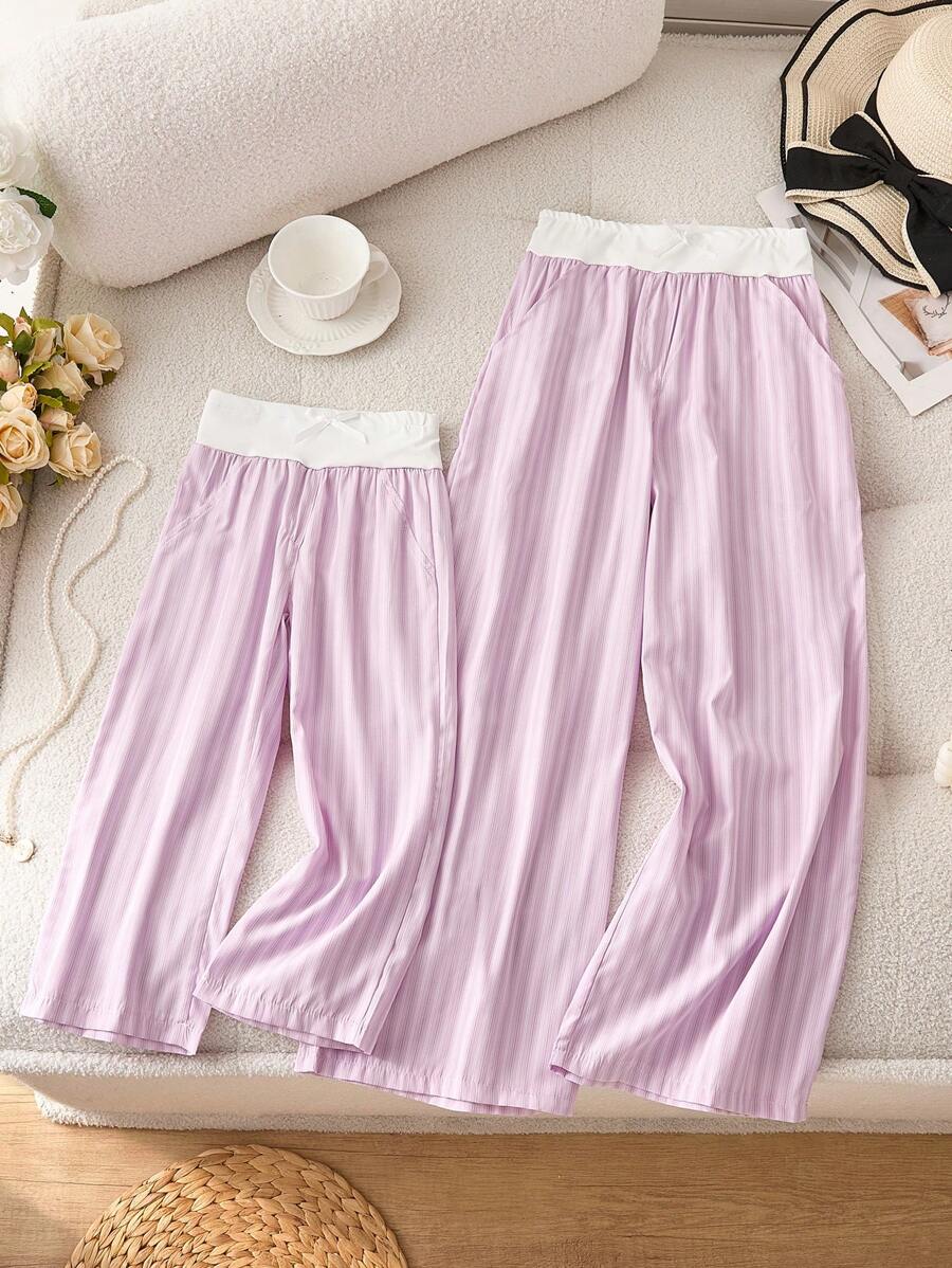 Pantaloni casual cu dungi roz pentru fetițe, primăvară/vară, ținute asortate pentru surori și surori (2 piese se vând separat)