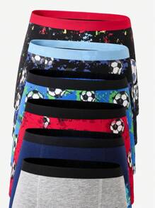 8pcs/Pack Toddler Tween Boy Cotton Colorful Football Printed Boxer Briefs, Multipurpose Underwear All Seasons Back To School Fashion - Multicolor - View 5