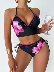 Slaydiva Women's Floral Print Frill Trim Tankini Set, Summer Beach Holiday - Multicolor - View 3