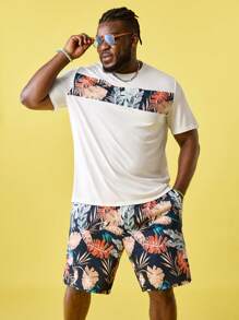 EASEVO Ensemble t-shirt col ras-du-cou à manches courtes imprimé et short pour homme grande taille