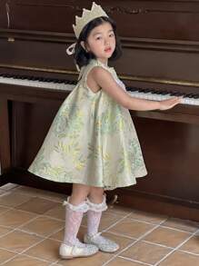 DAZY Young Girls Round Neck Party Bow Decor Elegant Sleeveless Formal Dress,Girls Summer Outfits - Mint Green - View 7