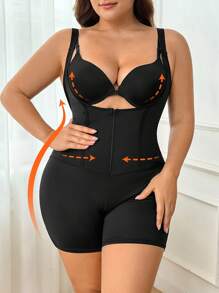 SHEIN Privé Pantaloni scurți de yoga elastici, negri de vară, strânși, în formă de os de pește, salopetă elegantă de mărime mare, îmbrăcăminte modelată subțire - Negru - Vizualizare 2