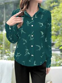 EMERY ROSE Áo cánh dài tay họa tiết hoa mơ thanh lịch giản dị dành cho nữ - Màu xanh lá cây đậm - Xem 4