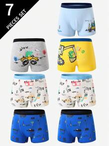 男童棉质舒适汽车恐龙印花七条装平角内裤 返校时尚 - 彩色 - 查看 3