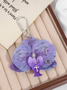 ROMWE Fairycore 1 件时尚紫色兰花钥匙扣配件，适合海滩、婚礼、母亲节、包包饰品 - 彩色 - 查看 5