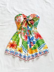 Soleia Spring & Summer Casual Vacation Western Beach Wedding Guest Outfit, Graduation Brunch Dress, St. Patrick's Day Spring Break Easter Music Festival, Elegant Boho Tropical Halter Backless Tie-Front Romper Tropical Dresses For Women Dresses For Women Beach