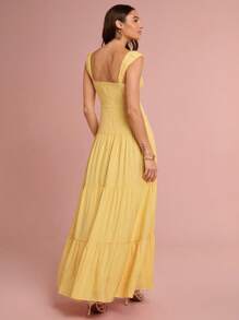 Enchnt Vestido largo de mujer romántico, sin mangas, de cuello cuadrado con tirantes cruzados, de color amarillo sol, para primavera/verano, dulce y elegante para vacaciones, citas, días festivos, fiestas, graduaciones, invitadas de boda, playa, bailes de graduación, vestidos de verano para mujeres, ropa de verano, vestidos elegantes de mujer, vestidos elegantes para fiestas