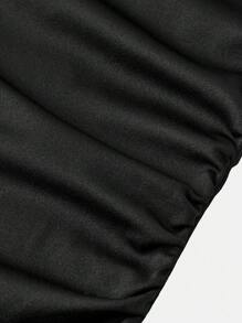 SHEIN Teen Girls Fitted Casual Dress With Bow Decor And Ruched Waist - Black - View 7