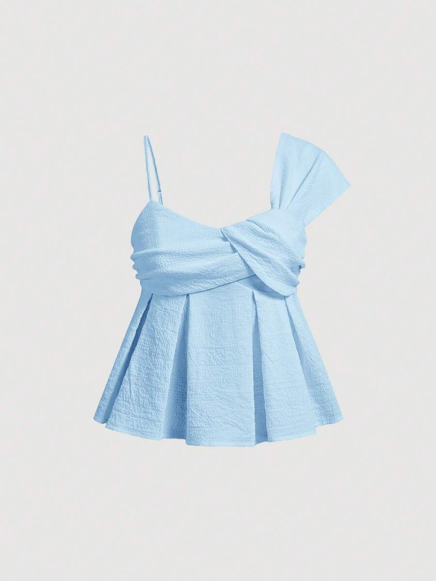 SHEIN MOD Atasan Wanita Modis dengan Tali Asimetris dan Rumbai, Biru Muda, Ideal untuk Liburan Musim Panas - Biru - View 1