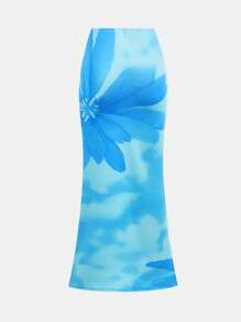 Girlism Set de 2 piezas de top corto y falda larga ajustada con estampado floral tropical, estilo vacacional para adolescentes