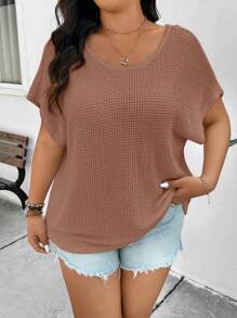 SHEIN Frenchy 大码夏季休闲度假蕾丝拼接纯色T恤