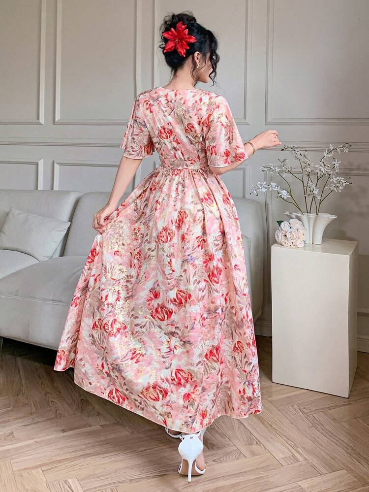 Summer New Elegant Ditsy Floral Umbrella Dress, Suitable For Women Wedding Guest Formal Dress Boho