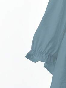 Linhara Blusa con manga abullonada con bordado y estampado floral para mujer talla extra - Azul - Ver 5