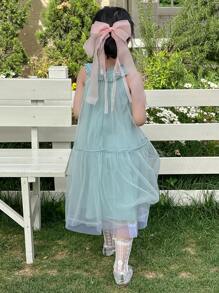 DAZY Robe sans manches à col rond en maille pour jeunes filles, vacances d'été - Vert - Voir 2