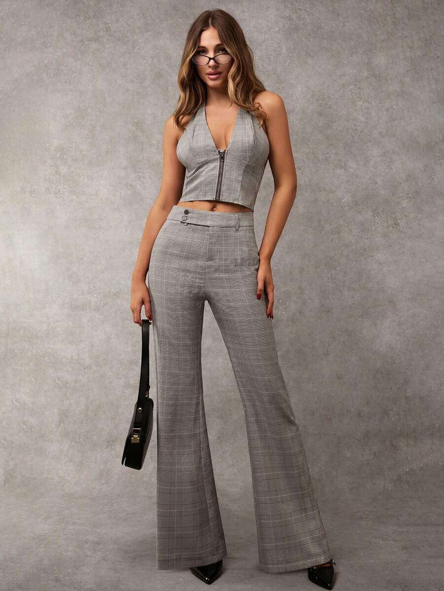 Avenya Women's Casual Plaid Wide Leg Pants, Suitable For Commute Fall Cloth For Women