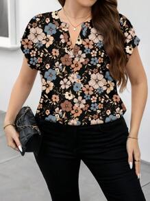 Reflora Áo sơ mi họa tiết hoa nhỏ thời trang thanh lịch, đơn giản, giản dị, cỡ lớn, dành cho nữ, phù hợp mặc khi đi làm, mặc khi đi chơi, áo cánh sang trọng dành cho nữ - Nhiều màu - Xem 3