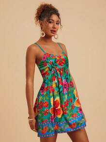 Travachic 女士花卉印花时尚细肩带迷你度假连衣裙