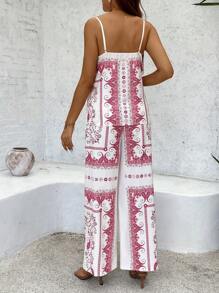 SHEIN 2 Stück Set aus Camisole und Hose für Schwangere mit Urlaubs-Lässig-Look in Cashewblüten-Muster - Rot-Weiß - Übersicht 2