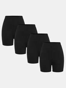 SHEIN Girlism Tween Girls' 4-Piece Fitted Casual Solid Color Shorts Set, School, Campus, College - Black - View 1