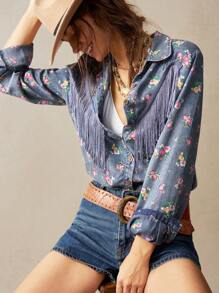 Bohemela 大码梭织印花长袖衬衫，夏季时尚