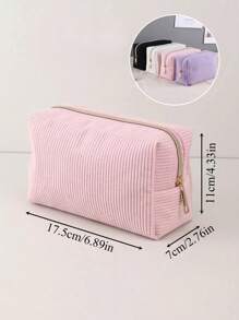1 件大容量灯芯绒化妆包，蝴蝶结图案简约纯色铅笔袋，学生文具收纳必备用品，可爱多功能收纳袋，铅笔盒，化妆包，文具，化妆品，护肤品，口红，刷子，硬币，小物件，返校，学校用品 - 彩色 - 查看 9