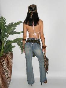 EgrlEra Sexy V-Neck Spaghetti Strap Backless Bead Embroidered Floral Sweet Fashionable Lady's Tank Top