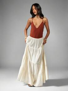 MISSGUIDED Plunging Neckline Bodysuit With Cross Back Design Sleeveless Summer Criss Cross Straps Beachwear Resort Wear One Piece Swimwear Alternative - Chocolate Brown - View 3