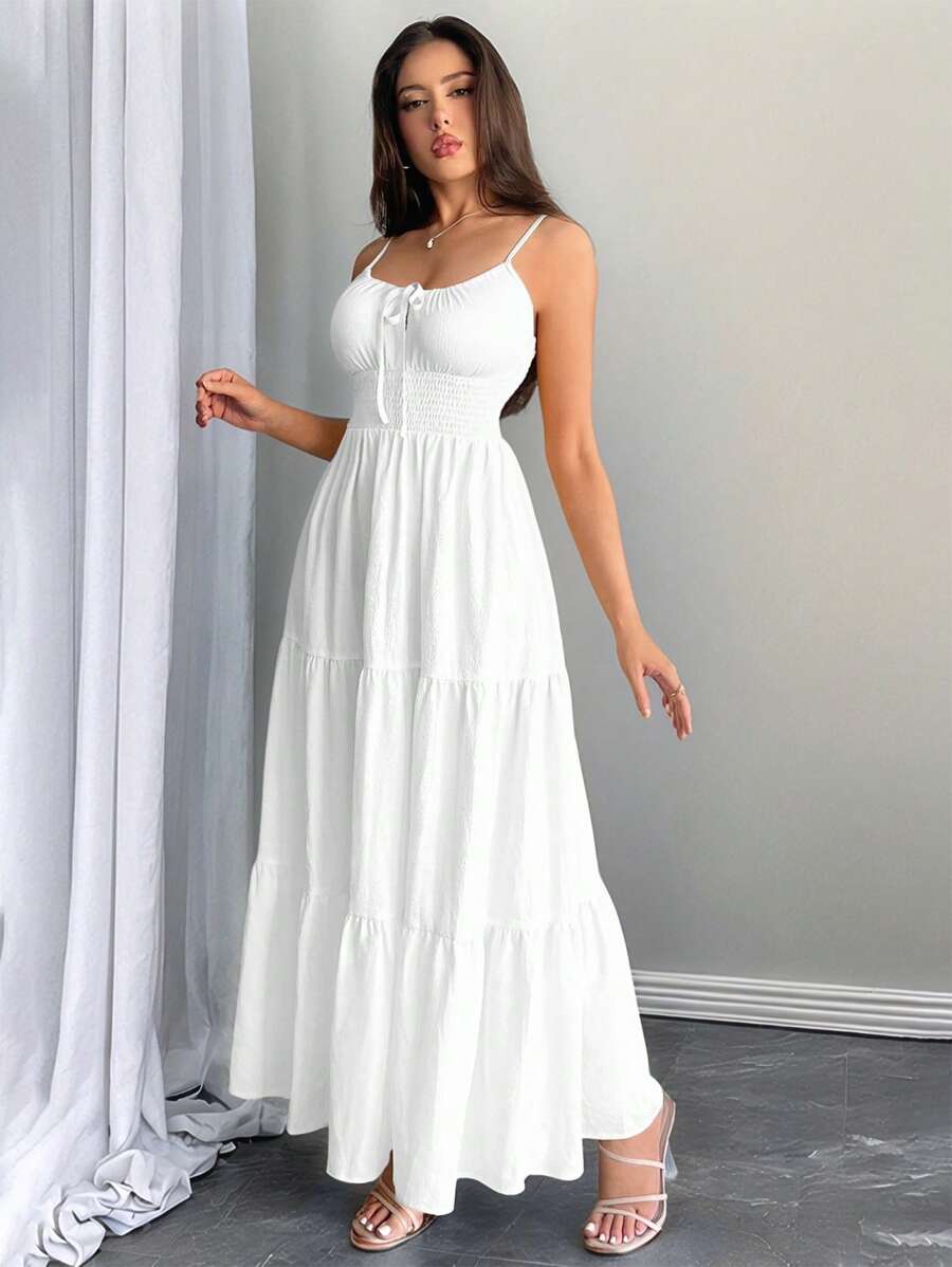 Firerie 女士黄色抽绳褶皱腰 A 字长裙，适合办公室、优雅、性感、度假、海滩、夏威夷、浪漫、约会、情人节、音乐会、婚礼季节