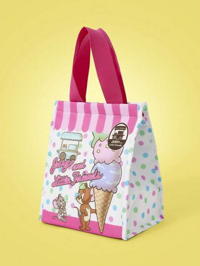 TOM & JERRY X SHEIN Magenta Cartoon Mouse Print Fashionable Insulated Lunch Bag, Functional Bags, Lunch Bag, Cooler Bags