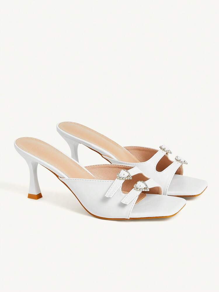 CUCCOO CHICEST Sandalias elegantes de tacón alto fino con punta cuadrada y rhinestones blancos para fiesta